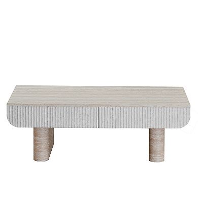 Trikiousd Mid Century Modern Coffee Table with Faux Marble Top