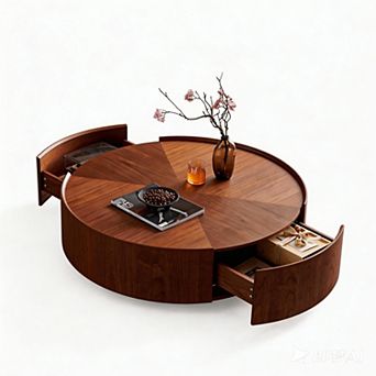 Trikiousd 39.3-Inch Round Coffee Table with Iron Base