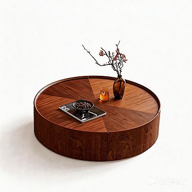 Trikiousd 39.3-Inch Round Coffee Table with Iron Base