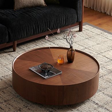 Trikiousd 39.3-Inch Round Coffee Table with Iron Base