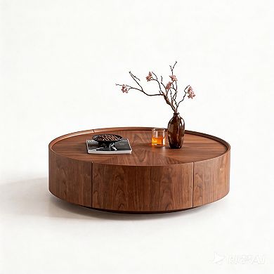 Trikiousd 39.3-Inch Round Coffee Table with Iron Base