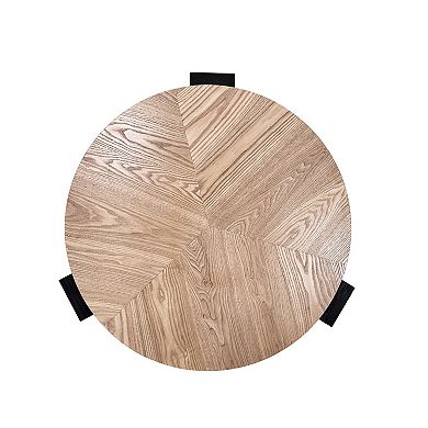 Trikiousd 33" Round Coffee Table with Hidden Storage and Wood Parquet Top