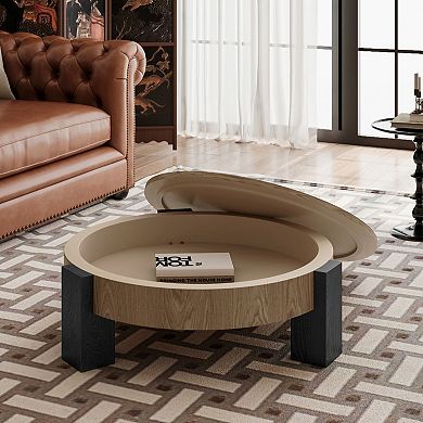 Trikiousd 33" Round Coffee Table with Hidden Storage and Wood Parquet Top