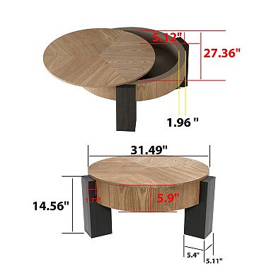 Trikiousd 33" Round Coffee Table with Hidden Storage and Wood Parquet Top