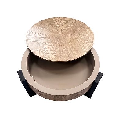 Trikiousd 33" Round Coffee Table with Hidden Storage and Wood Parquet Top