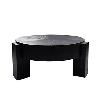Trikiousd 33" Round Coffee Table with Hidden Storage and Wood Parquet Top