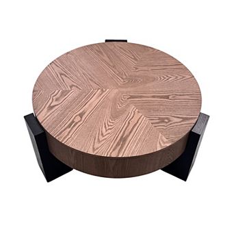 Trikiousd 33" Round Coffee Table with Hidden Storage and Wood Parquet Top