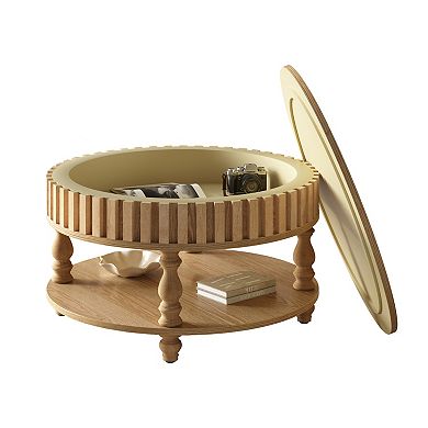 Trikiousd Modern Fluted Coffee Table with Flip-Top Storage