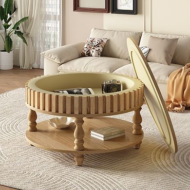 Trikiousd Modern Fluted Coffee Table with Flip-Top Storage