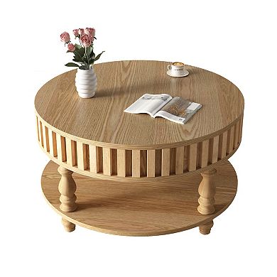 Trikiousd Modern Fluted Coffee Table with Flip-Top Storage