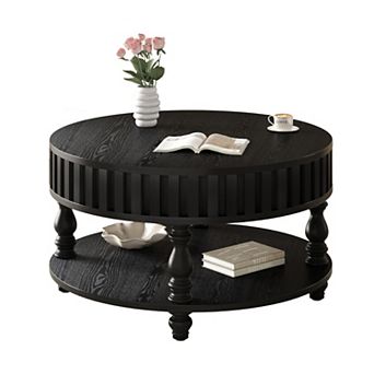 Trikiousd Modern Fluted Coffee Table with Flip-Top Storage