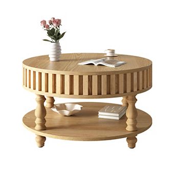 Trikiousd Modern Fluted Coffee Table with Flip-Top Storage