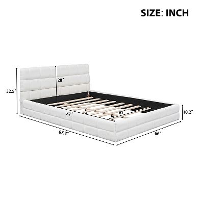 Trikiousd Modern Queen Size Berber Fleece Upholstered Platform Bed Wood Floor Bed Frame