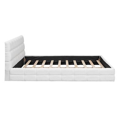 Trikiousd Modern Queen Size Berber Fleece Upholstered Platform Bed Wood Floor Bed Frame