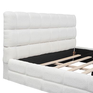 Trikiousd Modern Queen Size Berber Fleece Upholstered Platform Bed Wood Floor Bed Frame