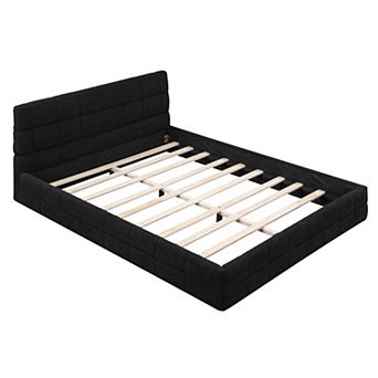 Trikiousd Modern Queen Size Berber Fleece Upholstered Platform Bed Wood Floor Bed Frame
