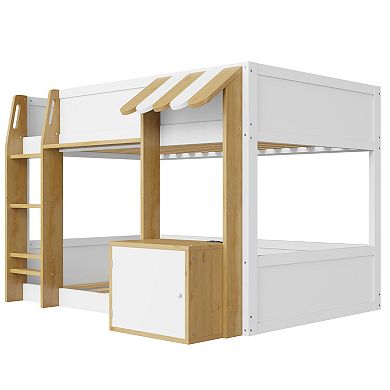 Trikiousd Low Bunk Bed Solid Wood Twin Bed Frame with Integrated Desk, Storage & USB ports