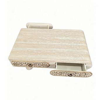 Trikiousd Rounded Edge Coffee Table with Flower Pattern Drawer