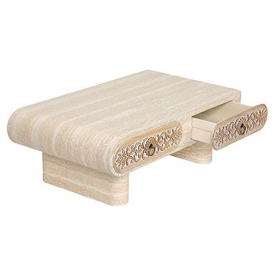 Trikiousd Rounded Edge Coffee Table with Flower Pattern Drawer