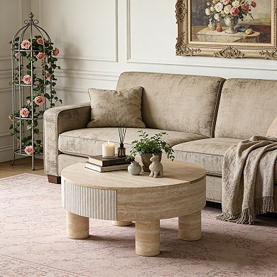 Trikiousd Round Coffee Table with Flip Top and Hidden Storage