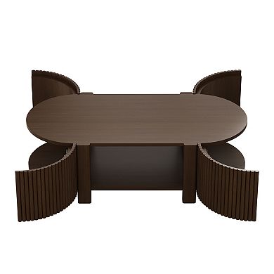 Trikiousd 47" Oval Fluted Coffee Table with Storage