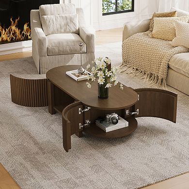 Trikiousd 47" Oval Fluted Coffee Table with Storage