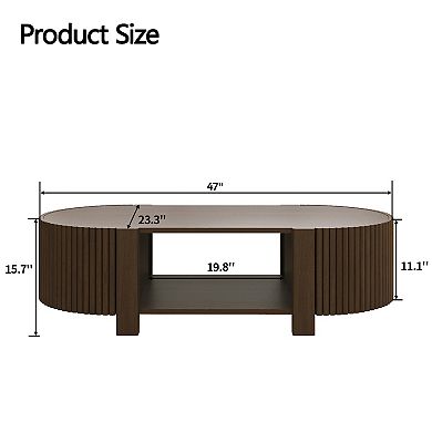 Trikiousd 47" Oval Fluted Coffee Table with Storage