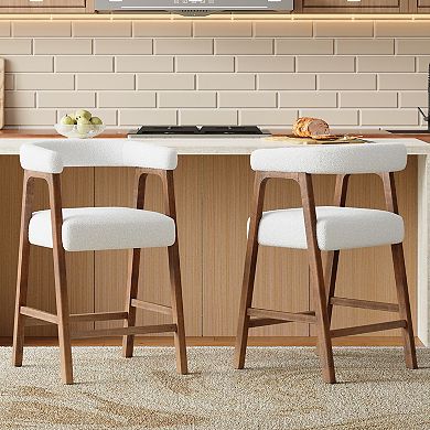 Trikiousd Modern Fabric Upholstered Bar Chair 26 Inch Counter Height Bar Stools Set of 2