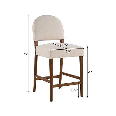 Trikiousd Counter Height Bar Stools Set of 2, Kitchen Fabric Upholstered Bar Chairs with Back