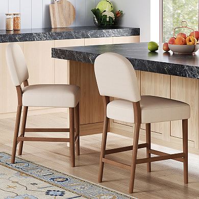 Trikiousd Counter Height Bar Stools Set of 2, Kitchen Fabric Upholstered Bar Chairs with Back