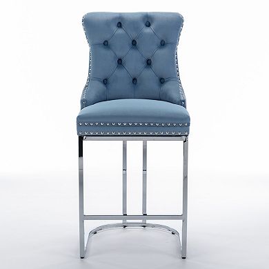 Trikiousd 26" Wingback Button Tufted Upholstered Bar Stools Kitchen Island Chairs Set of 2