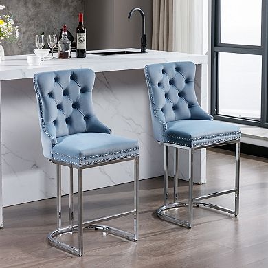 Trikiousd 26" Wingback Button Tufted Upholstered Bar Stools Kitchen Island Chairs Set of 2