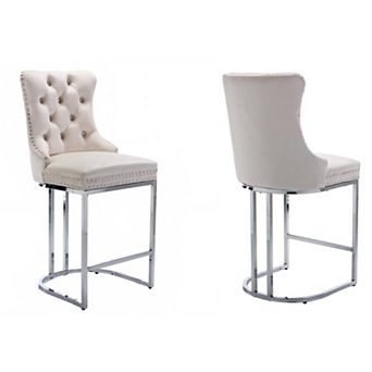 Trikiousd 26" Wingback Button Tufted Upholstered Bar Stools Kitchen Island Chairs Set of 2