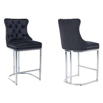 Trikiousd 26" Wingback Button Tufted Upholstered Bar Stools Kitchen Island Chairs Set of 2
