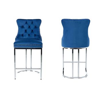 Trikiousd 26" Wingback Button Tufted Upholstered Bar Stools Kitchen Island Chairs Set of 2
