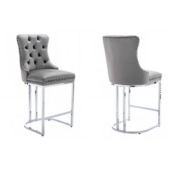 Trikiousd 26" Wingback Button Tufted Upholstered Bar Stools Kitchen Island Chairs Set of 2