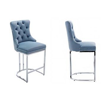 Trikiousd 26" Wingback Button Tufted Upholstered Bar Stools Kitchen Island Chairs Set of 2