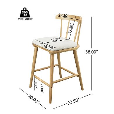 Trikiousd Wooden Upholstered Counter Height Bar Stools Kitchen Bar Chairs Dining Chairs Set of 2