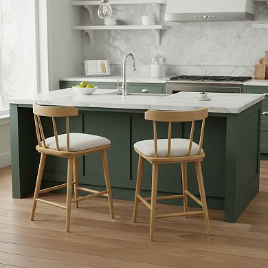 Trikiousd Wooden Upholstered Counter Height Bar Stools Kitchen Bar Chairs Dining Chairs Set of 2