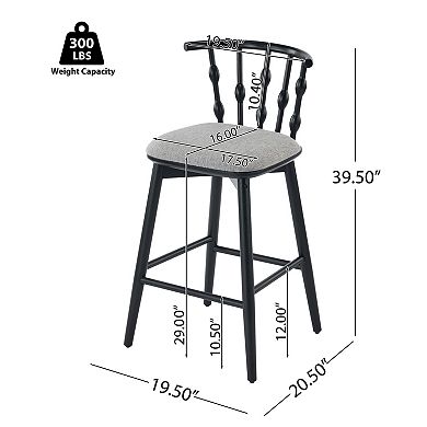 Trikiousd Bar Stool Set of 2 Rubber Wood Bar Chairs Curved Backrest w/Upholstered Cushioned Seat
