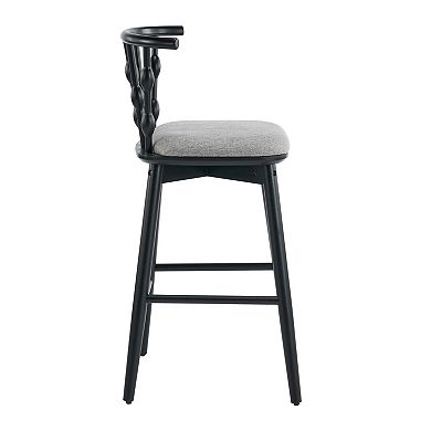 Trikiousd Bar Stool Set of 2 Rubber Wood Bar Chairs Curved Backrest w/Upholstered Cushioned Seat