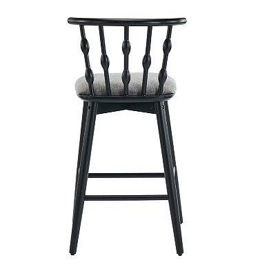 Trikiousd Bar Stool Set of 2 Rubber Wood Bar Chairs Curved Backrest w/Upholstered Cushioned Seat