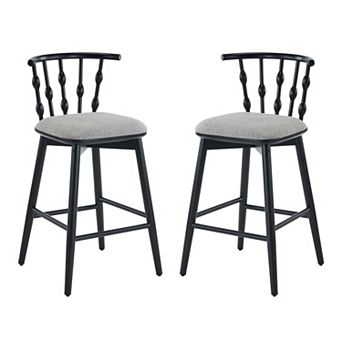 Trikiousd Bar Stool Set of 2 Rubber Wood Bar Chairs Curved Backrest w/Upholstered Cushioned Seat