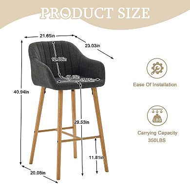 Trikiousd Modern Bar Stools Set of 2, Kitchen Island Tall Chairs Linen Fabric Upholstered Bar Stools
