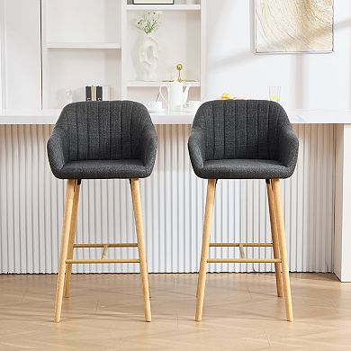 Trikiousd Modern Bar Stools Set of 2, Kitchen Island Tall Chairs Linen Fabric Upholstered Bar Stools