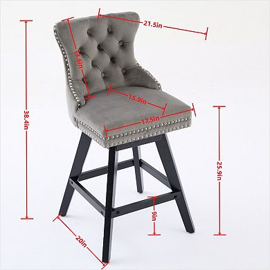 Trikiousd Velvet Upholstered Wingback Bar Stools Button Tufted Counter Height Bar Stool Chairs 2pcs
