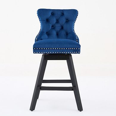 Trikiousd Velvet Upholstered Wingback Bar Stools Button Tufted Counter Height Bar Stool Chairs 2pcs