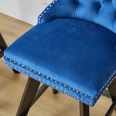 Trikiousd Velvet Upholstered Wingback Bar Stools Button Tufted Counter Height Bar Stool Chairs 2pcs