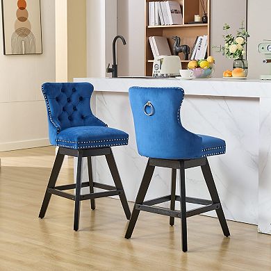 Trikiousd Velvet Upholstered Wingback Bar Stools Button Tufted Counter Height Bar Stool Chairs 2pcs