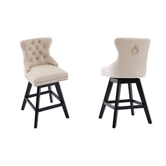 Trikiousd Velvet Upholstered Wingback Bar Stools Button Tufted Counter Height Bar Stool Chairs 2 pc